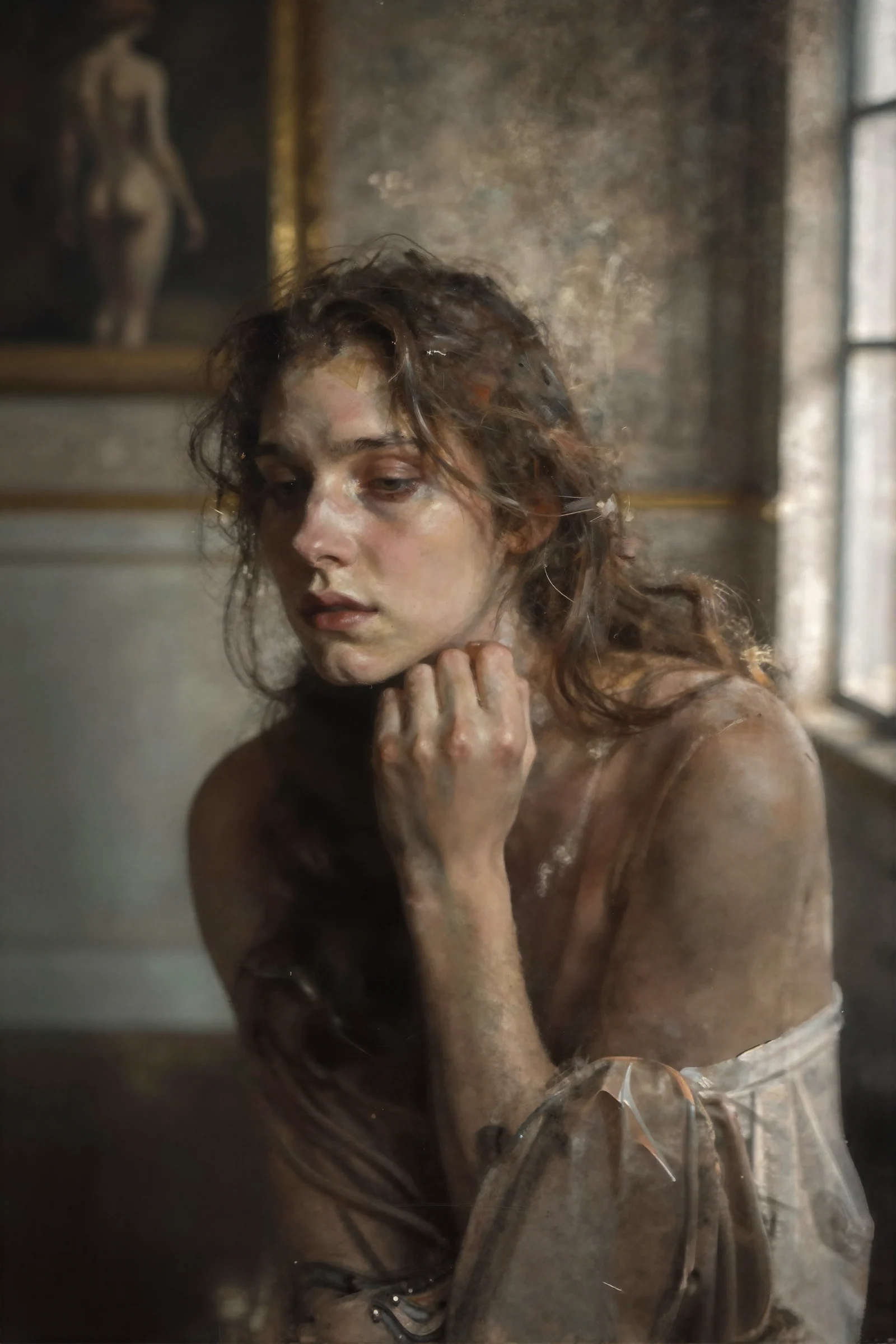 Intimate painterly portrait reconstructed beside a window by Mehran Ahmadi