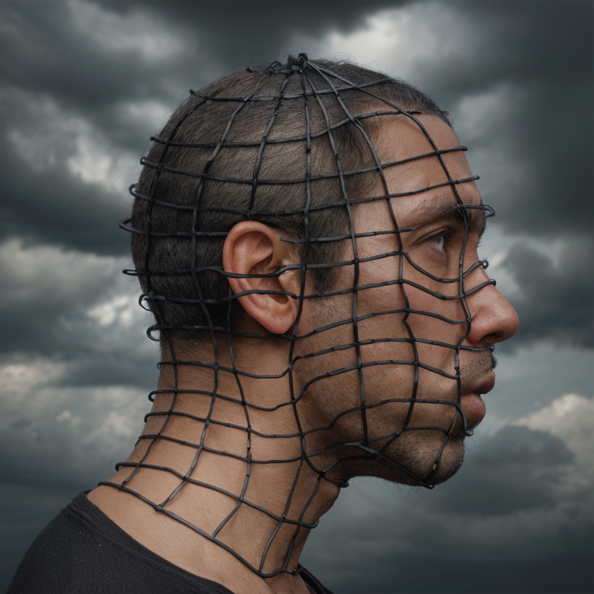 Head Reconstruction wire-grid portrait