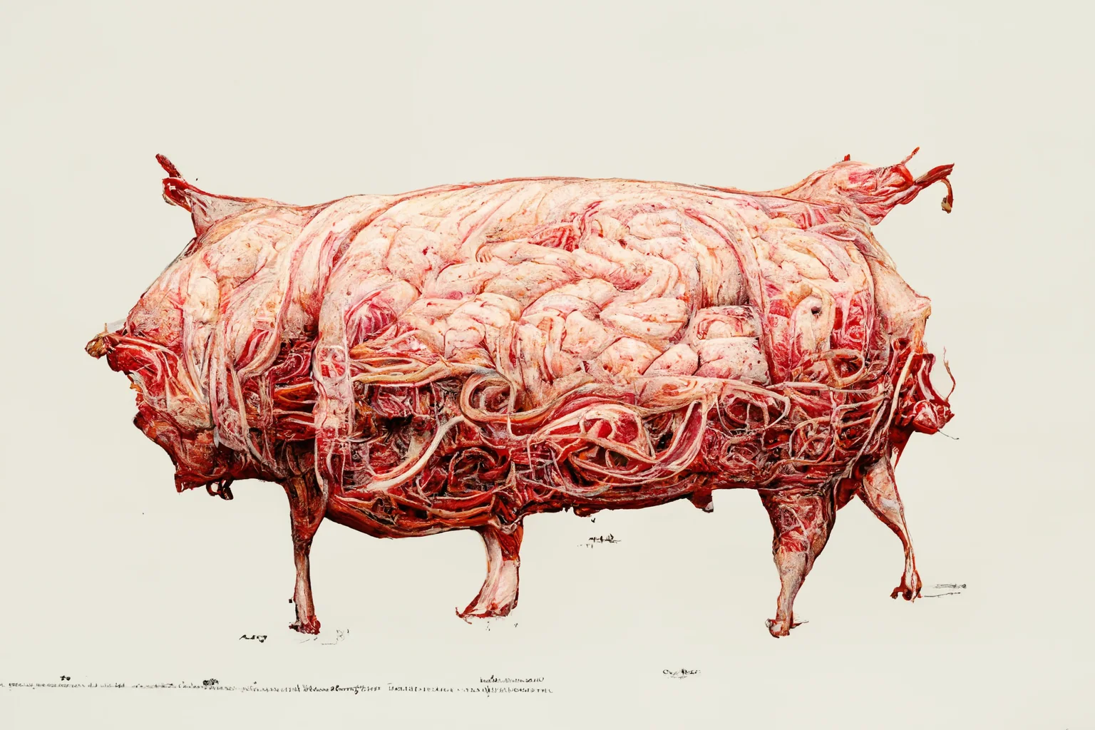 Anatomical pig body reconstructed as a dense organic system by Mehran Ahmadi