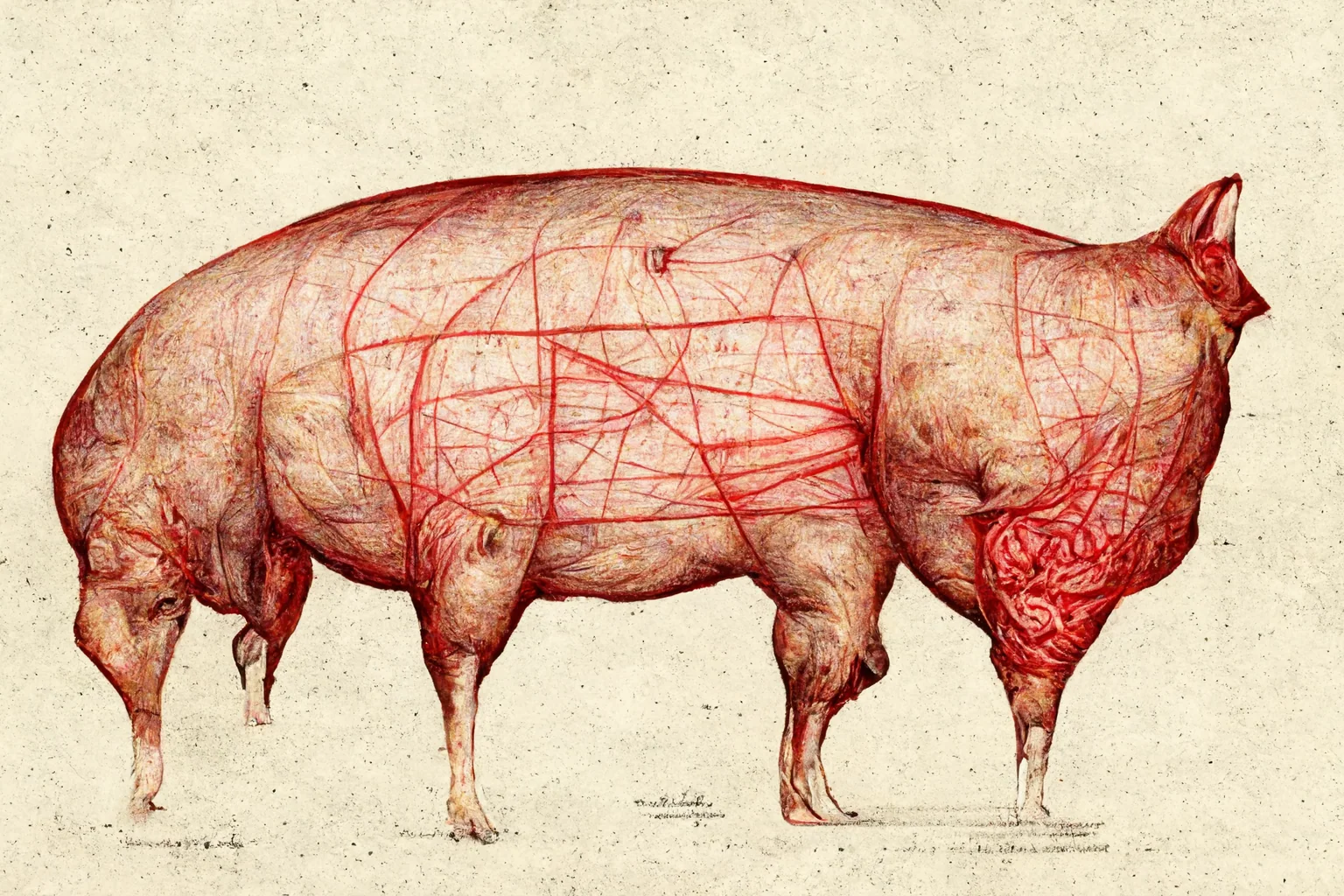 Animal body mapped as an anatomical and computational diagram