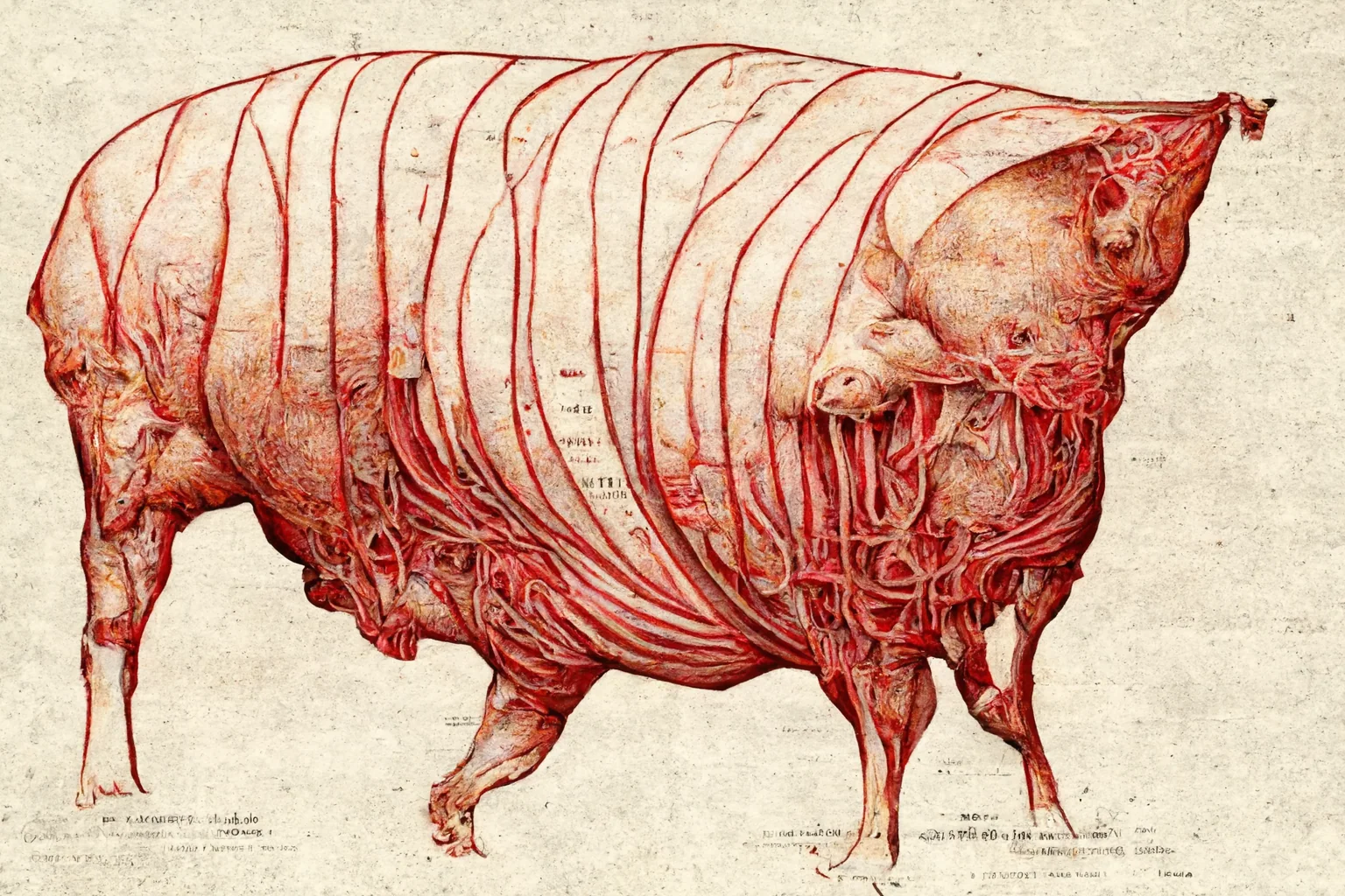 Final Animal Machine study of a pig body controlled by repeated red systems