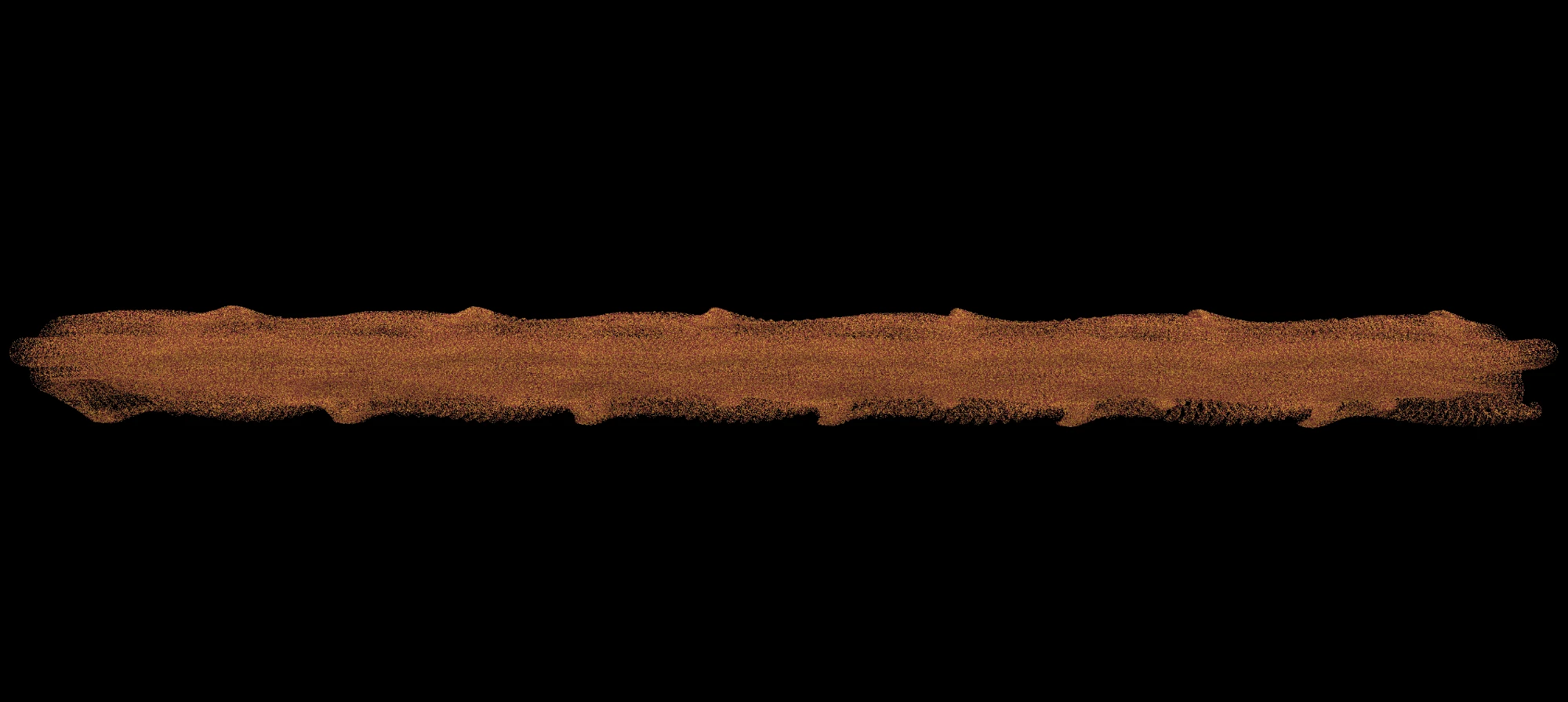 A walk seen from the side, flattened into one long ochre horizon of points with footsteps rising along its edge