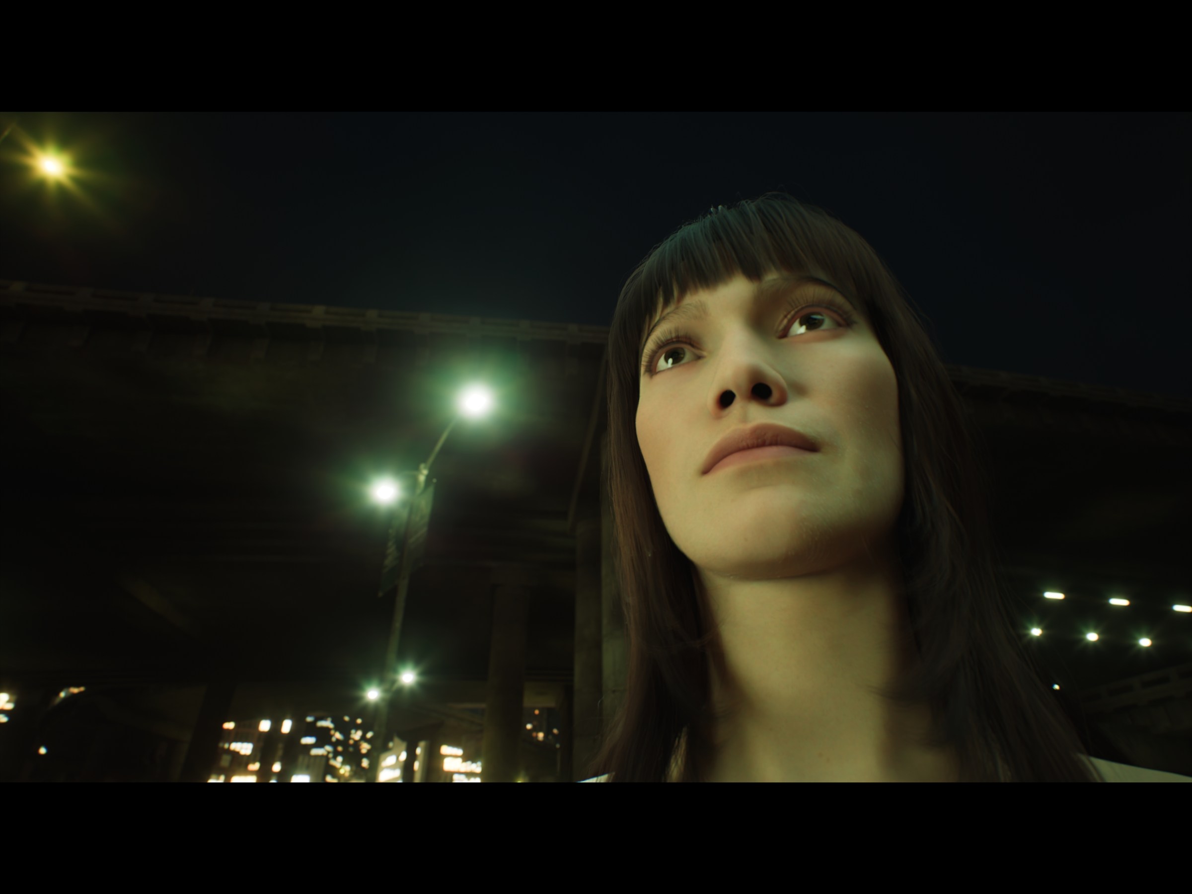 Low-angle MetaHuman portrait with realtime night lighting