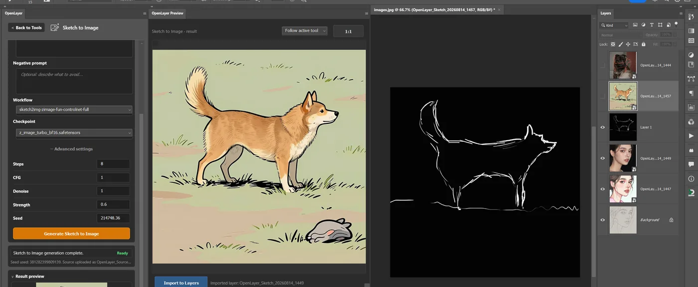 A white line drawing of a dog rendered as a finished illustration.