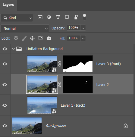 The three imported Unflatten layers and their alpha masks, close up.